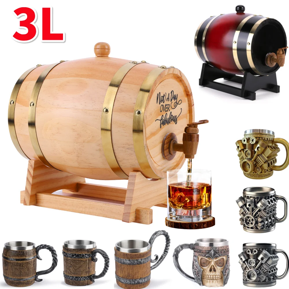 Wine Beer The Whiskey - 3L برميل ويسكي خشبي مع حامل